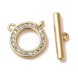 Brass Micro Pave Clear Cubic Zirconia Toggle Clasps, Ring, Real 18K Gold Plated, 17mm, Ring: 12x12x1mm, Hole: 0.9mm, Bar: 14x4x2mm, Hole: 0.9mm(KK-N254-67G)