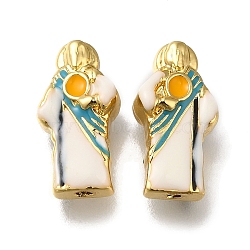 Rack Plating Brass Beads, with Enamel, Long-Lasting Plated, Cadmium Free & Lead Free, Saint, Religion, Real 18K Gold Plated, 15x8x6mm, Hole: 1.2mm(KK-G500-25G)