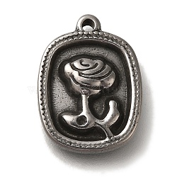 304 Stainless Steel Pendants, Antique Silver, Flower Charm, Rectangle, 18.5x14x3.2mm, Hole: 1.4mm(STAS-H223-08AS-01)