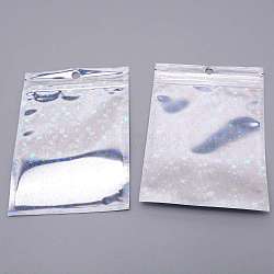 Laser Plastic Resealable Bags, Zip Top Bags, Star Pattern, Silver, 14.9x10.6x0.15cm(OPP-WH0005-13D)