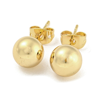 Brass Ear Studs, Round Ball, Real 18K Gold Plated, 20x8mm