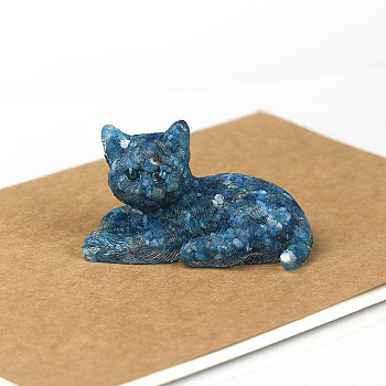 Natural Blue Opal Cat Display Decorations, Sequins Resin Figurine Home Decoration, for Home Feng Shui Ornament, 80x50x50mm