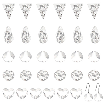 50Pcs 5 Style304 Stainless Steel Pendant, Triangle & Heart & Flat Round, Stainless Steel Color, 21.5~30x17~24x0.5~1mm, hole: 1.2~1.6mm, 10pcs/style