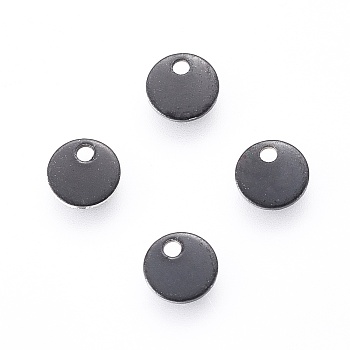 304 Stainless Steel Stamping Blank Tag Charms, Flat Round, Electrophoresis Black, 4x0.4mm, Hole: 0.8mm