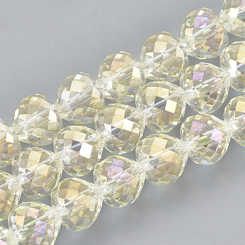 Electroplate Glass Beads Strands, Faceted, Heart, Light Yellow, 9x10mm, Hole: 1.5mm, about 60pcs/strand, 22 inch