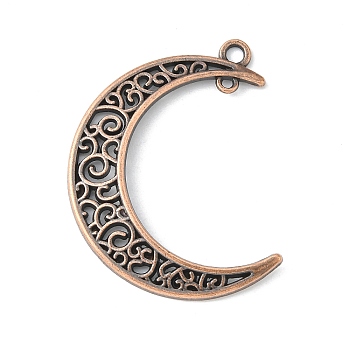 Tibetan Style Alloy Hollow Moon Links connectors, Cadmium Free & Nickel Free & Lead Free, Red Copper, 37x8x2mm, Hole: 1~3mm