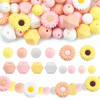 40Pcs Silicone Beads, Mixed Color, 12~15mm, Hole: 2mm