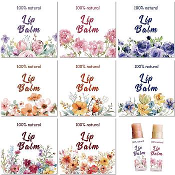 10 Sheets Paper Lip Balm Adhesive Label Stickers, Flower, 50x50mm, 8 styles/sheet