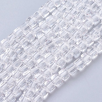 Glass Bead Strands, Faceted, Cube, Clear, 4~5x4~5x4~5mm, Hole: 1mm, 98~100pcs/strand, 40~43cm