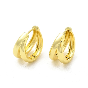 Brass Double Line Hoop Earrings for Women, Light Gold, 19x20x10.5mm, Pin: 0.8mm