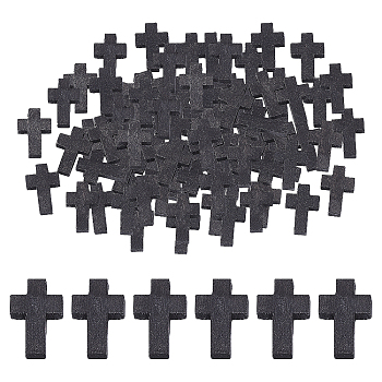 SUNNYCLUE 200Pcs Wood Pendants, Cross Pendants, Dyed, Lead Free, Black, 21~22x14~15x4~5mm, Hole: 1.8~2mm