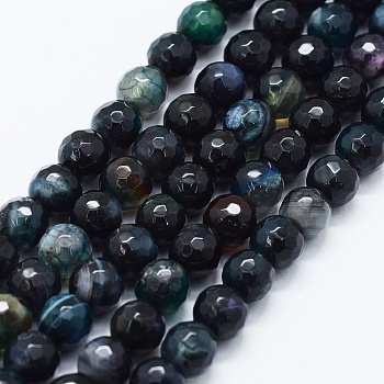 Faceted Natural Agate Beads Strands, Dyed & Heated, Round, Black, 6mm, Hole: 0.5mm, about 63pcs/strand, 14.4 inch(36.5cm)