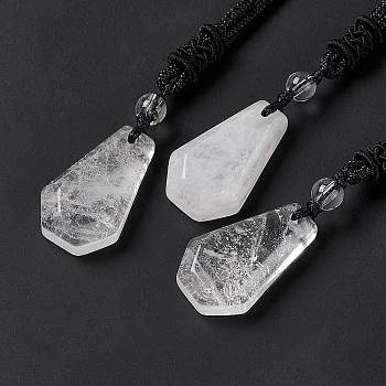 Natural Quartz Crystal Hexagon Pendant Necklace with Nylon Cord, Gemstone Jewelry for Men Women, 25.20 inch(64cm)
