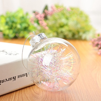 Transparent Plastic Fillable Ball Pendants Decorations, with Silk inside, Christmas Tree Hanging Ornament, Clear, 60mm