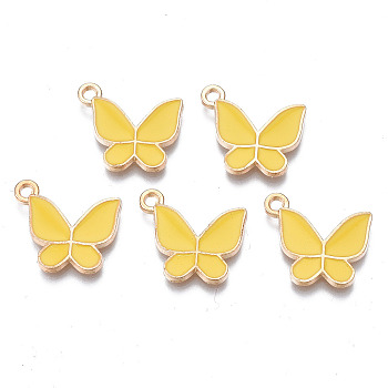 Alloy Enamel Pendants, Cadmium Free & Lead Free, Butterfly, Light Gold, Yellow, 15x17x2mm, Hole: 1.6mm