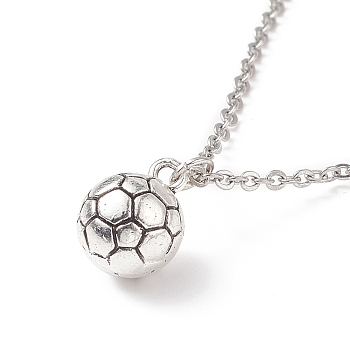 FootBall/Soccer Ball Alloy Pendant Necklace with 304 Stainless Steel Cable Chains, Sport Theme Jewelry for Men Women, Antique Silver & Stainless Steel Color, 15.75 inch(40cm)