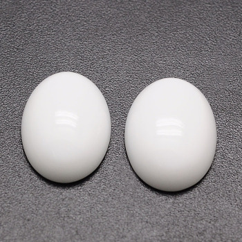 Oval Opaque Glass Cabochons, White, 14x10x4.5mm