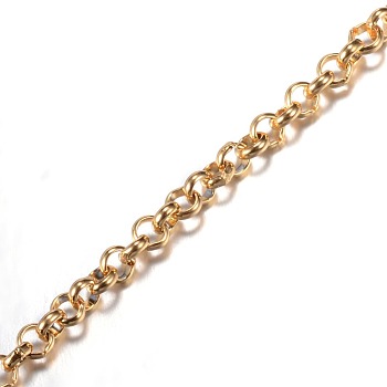 3.28 Feet Ion Plating(IP) 304 Stainless Steel Rolo Chains, Belcher Chain, Unwelded, for Jewelry Making, Golden, 3x1mm