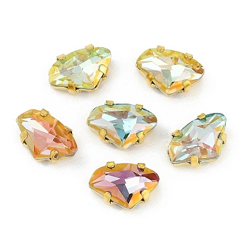 Brass Glass Rhinestone Sew on Rhinestones, Diamond, Faceted, Mixed Color, Golden, 14x9.5x6.5mm, Hole: 0.8mm