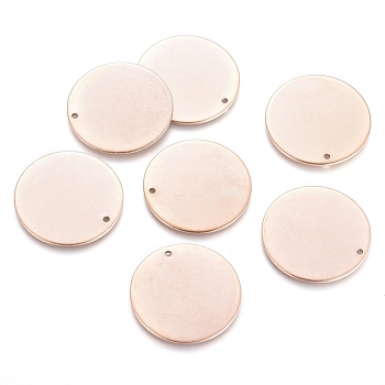 Ion Plating(IP) 304 Stainless Steel Pendants, Stamping Blank Tag, Flat Round, Rose Gold, 25x1mm, Hole: 1.4mm