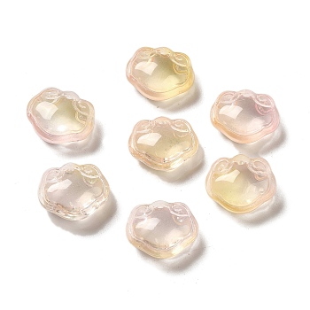 Transparent Glass Beads, Lock, PeachPuff, 14x16x7mm, Hole: 1.2mm