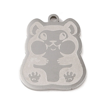 Non-Tarnish 304 Stainless Steel Pendants, Hamster Charm, Stainless Steel Color, 23.5x18.5x1.5mm, Hole: 1mm