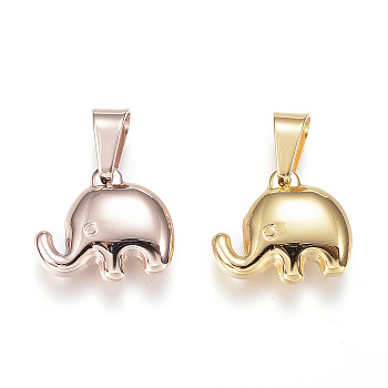 304 Stainless Steel Charms, Elephant, Mixed Color, 17x20x5mm, Hole: 7x3.5mm