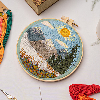 DIY Embroidery Kits, Including Printed Fabric, Embroidery Thread & Needles, Embroidery Hoop, Sun, 200mm