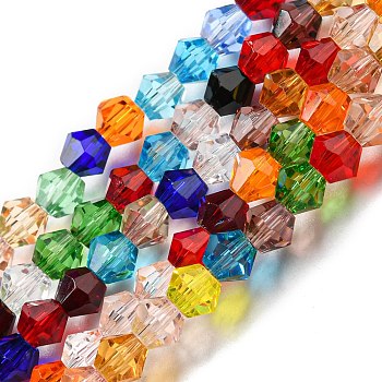 Transparent Glass Beads Strands, Faceted, Bicone, Colorful, 3.5~3.8x3mm, Hole: 0.8mm, about 113~115pcs/strand, 14.17~14.37 inch(36~36.5cm)