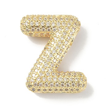 Rack Plating Brass Micro Pave Cubic Zirconia Pendants, Real 18K Gold Plated, Lead Free & Cadmium Free, Letter, Letter Z, 23x19x6.5mm, Hole: 4x2.5mm