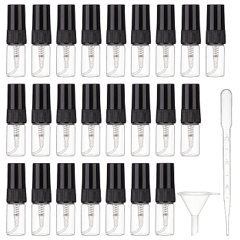 Perfume Dispensing Kits, including 40Pcs Glass Sample Perfume Spray Bottles, with 10Pcs 2ml Disposable Plastic Dropper & 4Pcs Funnel Hopper, Black & Clear, Bottle: 1.4x5cm, Capacity: 2ml(0.07fl. oz)