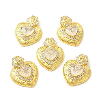 Rack Plating Brass & Rhinestone Pendants, with Crushed Ice Cut Cubic Zirconia, Heart Charm, Real 14K Gold Plated, Cadmium Free & Lead Free, Old Lace, 30x23x7.5mm, Hole: 3.5x7mm