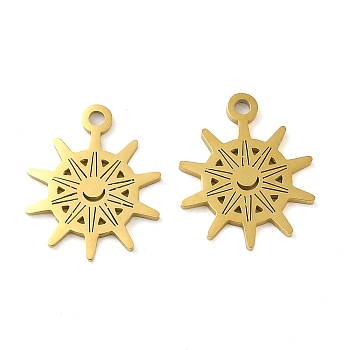 Ion Plating(IP) 304 Stainless Steel Charms, Laser Cut, Sun Charm, Golden, 15x12x1mm, Hole: 1.4mm