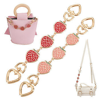 2Pcs 2 Colors Alloy Enamel Strawberry Link Bag Strap Extenders Sets, with Heart Shaped Spring Gate Ring, Mixed Color, 21cm, 1pc/color
