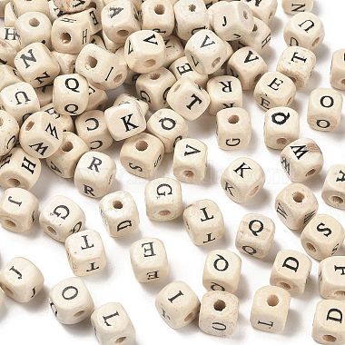 Blanched Almond Letter Wood Beads