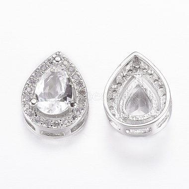 Real Platinum Plated Teardrop Brass+Cubic Zirconia Slide Charms