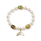 Dyed Natural Peacock Agate & Shell Pearl Round Beaded Stretch Bracelet(BJEW-TA00233)-1