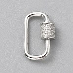 925 Sterling Silver Rhinestone Screw Clasps, Oval, Platinum, 14.5x9.5x1.3mm(STER-WH0010-53A)