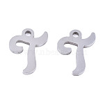 Non-Tarnish 201 Stainless Steel Charms, Laser Cut, Alphabet, Stainless Steel Color, Letter.T, 12x9.5x1mm, Hole: 1.4mm(STAS-T044-217P-T)