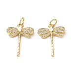 Brass Micro Pave Clear Cubic Zirconia Pendants, with Enamel, Dragonfly Charms, Cadmium Free & Lead Free, Rack Plating, Long-Lasting Plated, Real 18K Gold Plated, White, 21x16x2mm, Hole: 3.5mm(CU-CBA03AF-08G-02)
