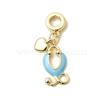 Brass Enamel European Dangle Charms, Light Sky Blue Stethoscope Heart Large Hole Pendants, Long-Lasting Plated, Cadmium Free & Lead Free, Rack Plating, Real 18K Gold Plated, 32mm, Hole: 4.5mm(KK-A296-30G)