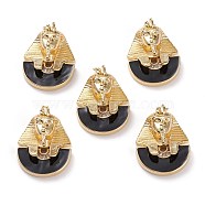 Brass Micro Pave Clear Cubic Zirconia Pendants, with Black Enamel & Jump Rings, Sphinx Shape, Real 18K Gold Plated, 31.5x23x10mm, Jump Ring: 5x1mm, 3mm Inner Diameter(KK-C100-21G)