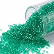TOHO Round Seed Beads, Japanese Seed Beads, (72) Transparent Beach Glass Green, 15/0, 1.5mm, Hole: 0.7mm, about 3000pcs/bottle, 10g/bottle(SEED-JPTR15-0072)