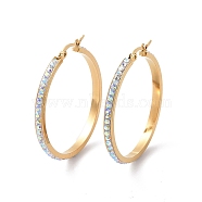 304 Stainless Steel Hoop Earrings, with Polymer Clay and Rhinestone, Ring, Golden, Crystal AB, 40x39x3.5mm(EJEW-N0031-11G-02D)