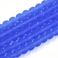 Transparent Glass Beads Strands, Frosted, Round, Royal Blue, 4~4.5mm, Hole: 0.8mm, about 97~99pcs/strand, 14.76 inch~14.96 inch(37.5~38cm)(GLAA-T032-T4mm-MD04)