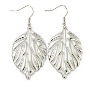 Non-Tarnish Leaf 304 Stainless Steel Dangle Earrings, Polishing, Stainless Steel Color, 60x27mm(EJEW-G400-15P)