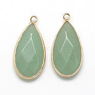 Natural White Jade Pendants, with Golden Tone Brass Findings, Faceted, teardrop, Dyed, Dark Sea Green, 32.5~33x16x6mm, Hole: 2.5mm(G-S221-10G)