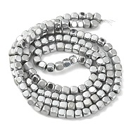 Vacuum Plating Electroplate Non-magnetic Synthetic Hematite Beads Strands, Matte Style Beads, Cube, Silver Plated, 3x3x3mm, Hole: 1mm, about 142pcs/strand, 15.70''(39.88cm)(G-YW0001-48A)