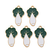 Alloy Enamel Pendants, Cadmium Free & Lead Free, Light Gold, Chinese Cabbage, Green, 26.5x15x1.5mm, Hole: 1.8mm(X1-ENAM-T016-16-RS)