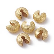 Textured Brass Crimp Beads Covers, Golden, 7x4.5mm, Hole: 1.8mm(KK-I665-23G)